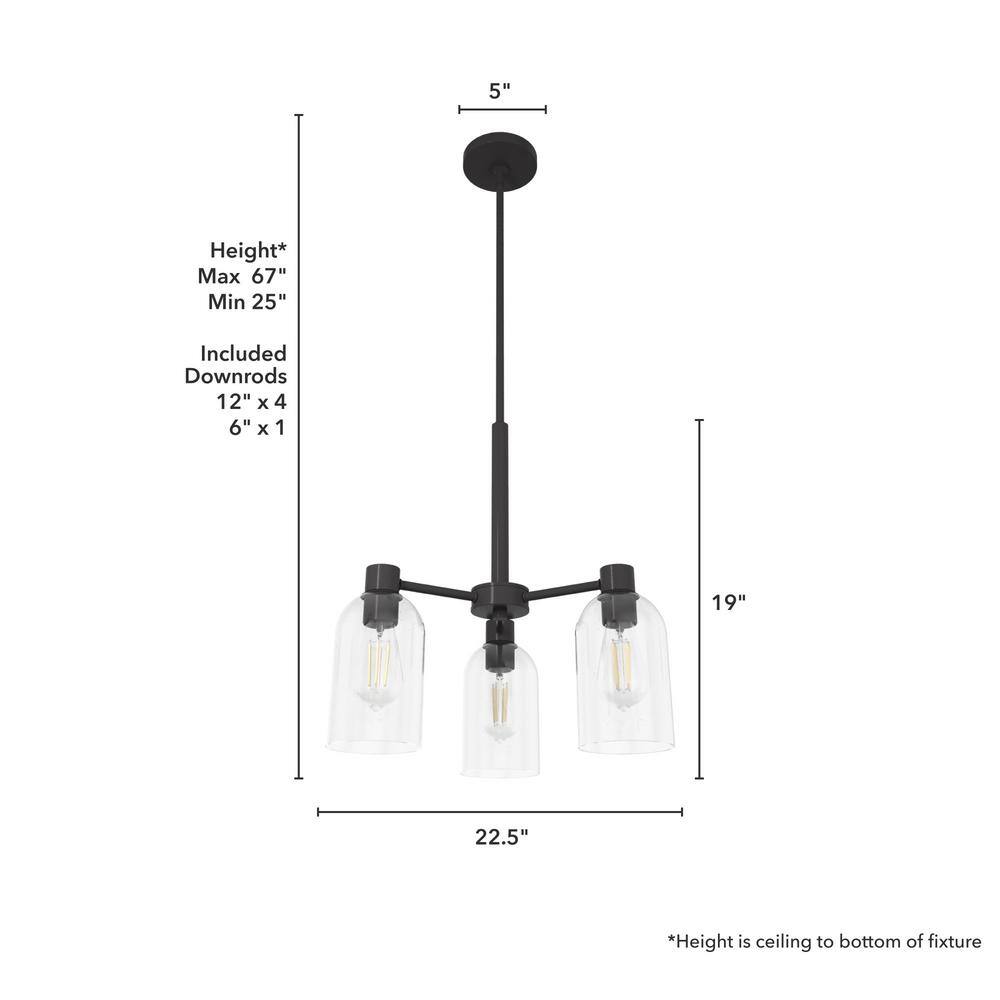 Hunter Lochemeade 3 Light Noble Bronze Chandelier with Clear Seeded Glass Shades Kitchen Light