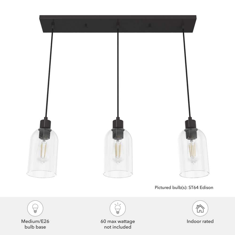 Hunter Lochemeade 3 Light Noble Bronze Shaded Chandelier with Clear Seeded Glass Shades Kitchen Light