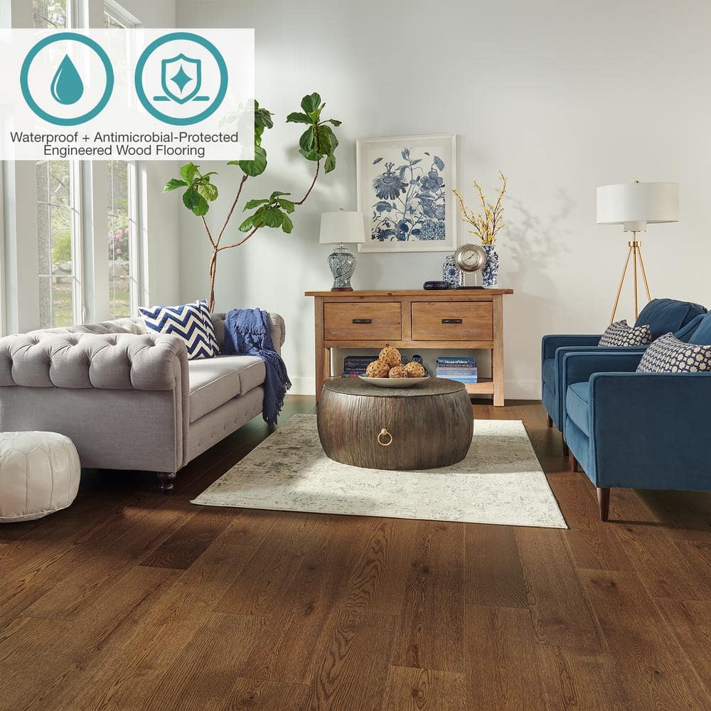 Pergo Defense+ Norwood Oak 3/8 in. T x 7.5 in. W Click Lock Distressed Engineered Hardwood Flooring (24.5 sq.ft./case)
