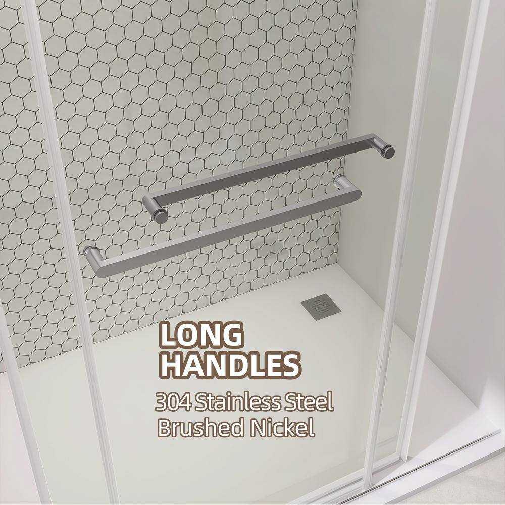 NTQ 60 in. W x 79 in. H Soft Close Double Sliding Bypass Frameless Glass Shower Door in Brushed Nickel 3/8 in. Clear Glass