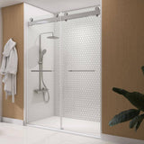 NTQ 60 in. W x 79 in. H Soft Close Double Sliding Bypass Frameless Glass Shower Door in Brushed Nickel 3/8 in. Clear Glass