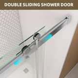 NTQ 60 in. W x 79 in. H Soft Close Double Sliding Bypass Frameless Glass Shower Door in Brushed Nickel 3/8 in. Clear Glass