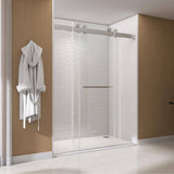 NTQ 60 in. W x 79 in. H Soft Close Double Sliding Bypass Frameless Glass Shower Door in Brushed Nickel 3/8 in. Clear Glass