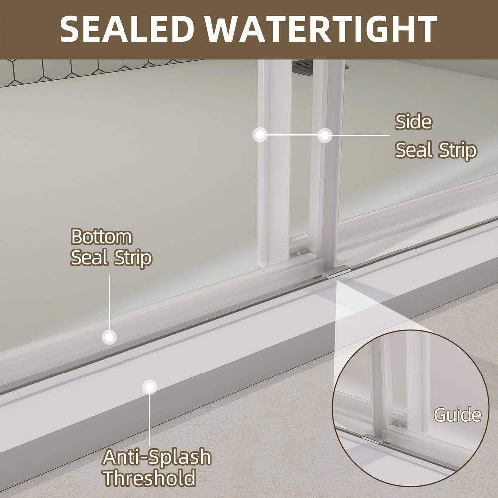 NTQ 60 in. W x 79 in. H Soft Close Double Sliding Bypass Frameless Glass Shower Door in Brushed Nickel 3/8 in. Clear Glass