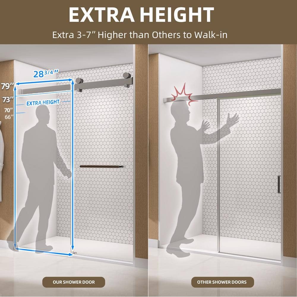 NTQ 60 in. W x 79 in. H Soft Close Double Sliding Bypass Frameless Glass Shower Door in Brushed Nickel 3/8 in. Clear Glass