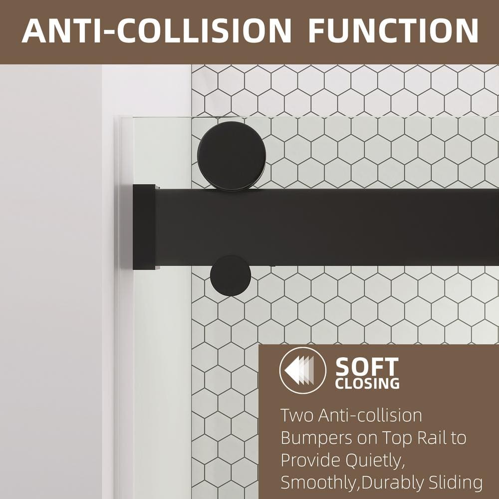 NTQ 60 in. W x 79 in. H Soft-Close Frameless Double Sliding Alcove Glass Shower Door in Matte Black 3/8 in. Tempered Glass