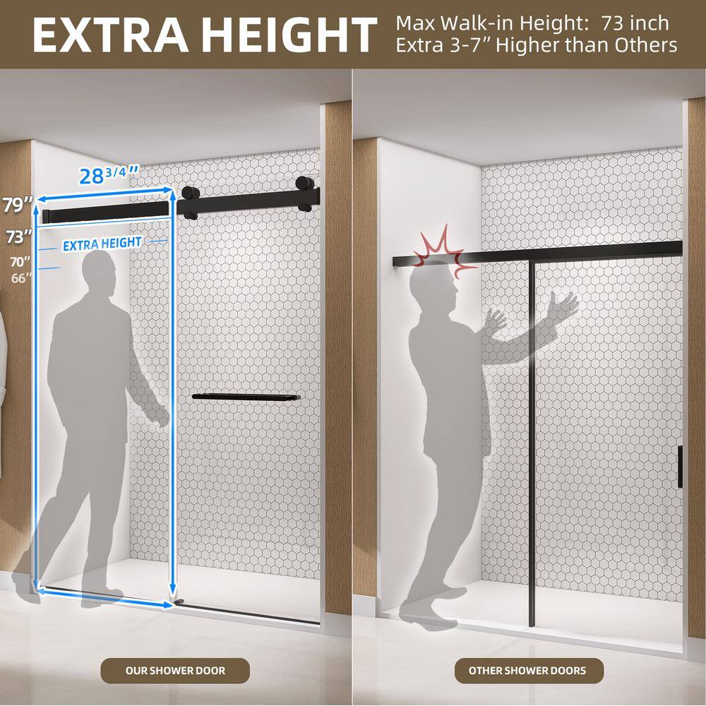 NTQ 60 in. W x 79 in. H Soft-Close Frameless Double Sliding Alcove Glass Shower Door in Matte Black 3/8 in. Tempered Glass