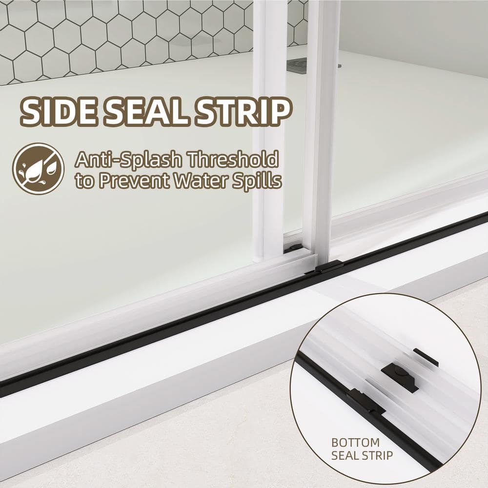NTQ 60 in. W x 79 in. H Soft-Close Frameless Double Sliding Alcove Glass Shower Door in Matte Black 3/8 in. Tempered Glass