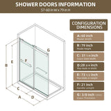 NTQ 60 in. W x 79 in. H Soft-Close Frameless Double Sliding Alcove Glass Shower Door in Matte Black 3/8 in. Tempered Glass
