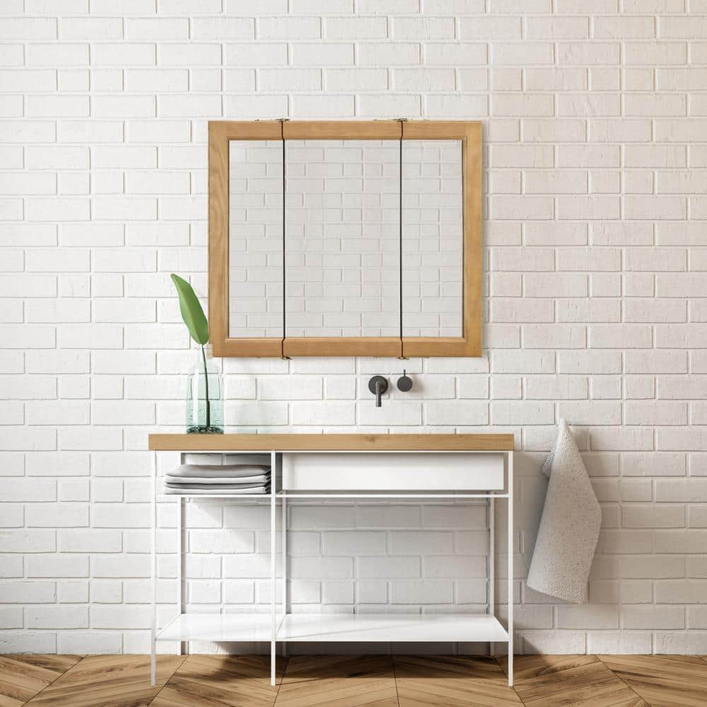 Design House Richland 36 in. W x 30 in. H x 4-4/5 in. D Framed Tri-View Surface-Mount Bathroom Medicine Cabinet in Nutmeg Oak