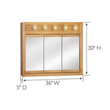 Design House Richland 36 in. x 30 in. x 5 in. Surface-Mount 5-Light Tri-View Bathroom Medicine Cabinet in Nutmeg Oak