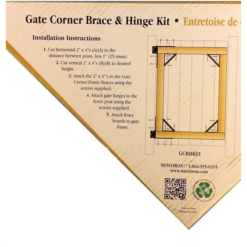 NUVO IRON Black Galvenized Steel Gate Corner Frame Brace and Hinge Kit (8-Piece)