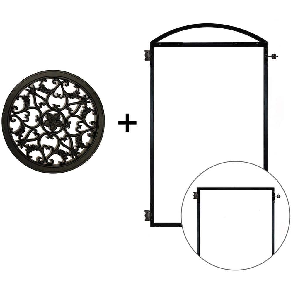 NUVO IRON EZ Install 8-Standard Fence Board Arched Pro Gate Frame with One 15 in. Dia Round Gate Insert
