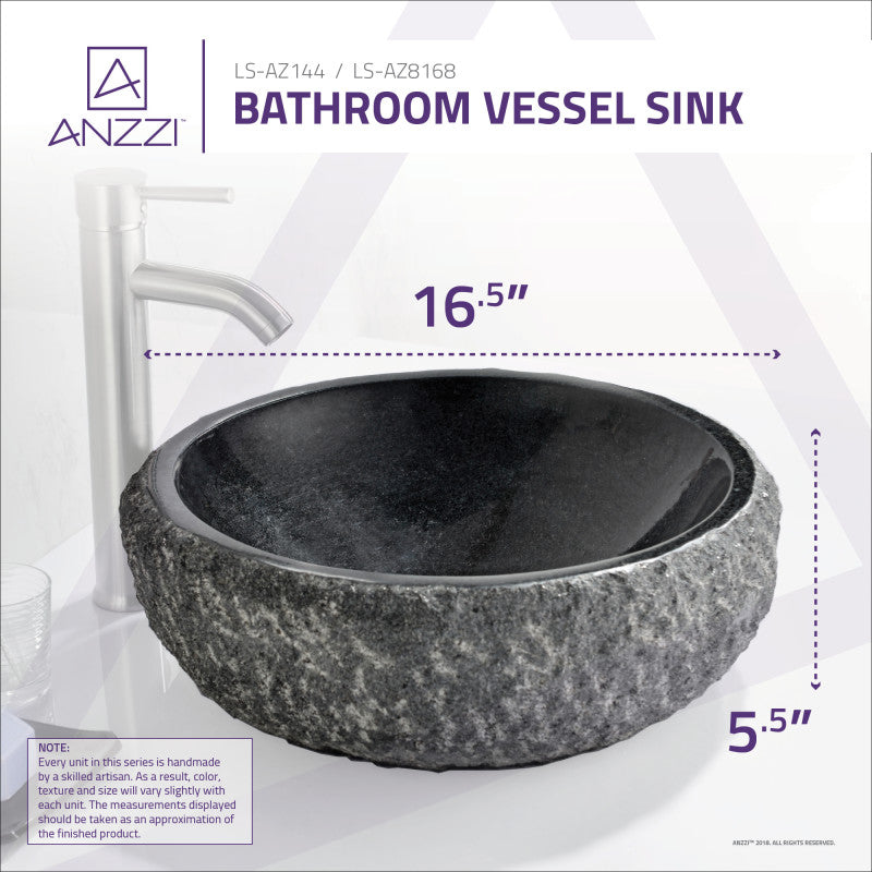 ANZZI Grahame Natural Stone Bathroom Vessel Sink, Mandy Black, 16.5 in. Dia x 5.5 in.
