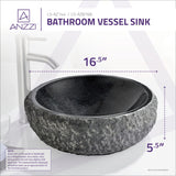 ANZZI Grahame Natural Stone Bathroom Vessel Sink, Mandy Black, 16.5 in. Dia x 5.5 in.