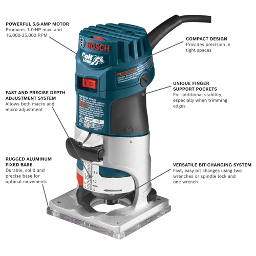 Bosch Colt 1/4-in 1-HP Variable Speed Fixed Corded Router with Case