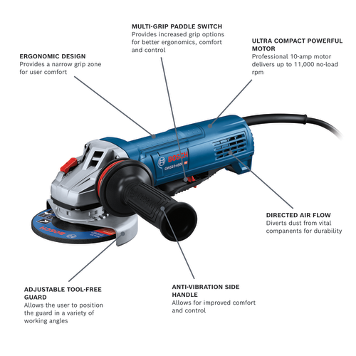 Bosch 4.5-in 10-Amp Paddle Switch Corded Angle Grinder