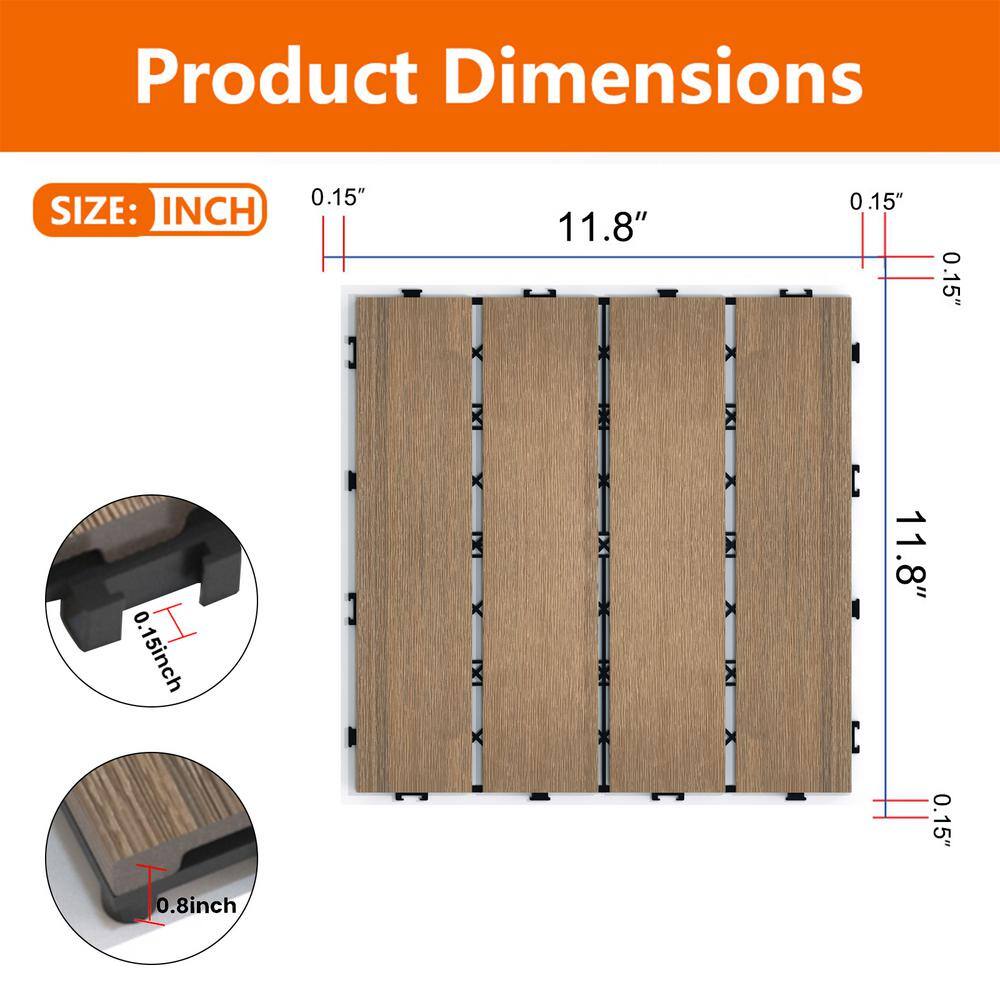 YOFE 1 ft. x 1 ft. DIY Outdoor Composite Wood-Plastic Interlocking Deck Tiles, Garage Floor Tiles in Oak Brown(11 Per Case)