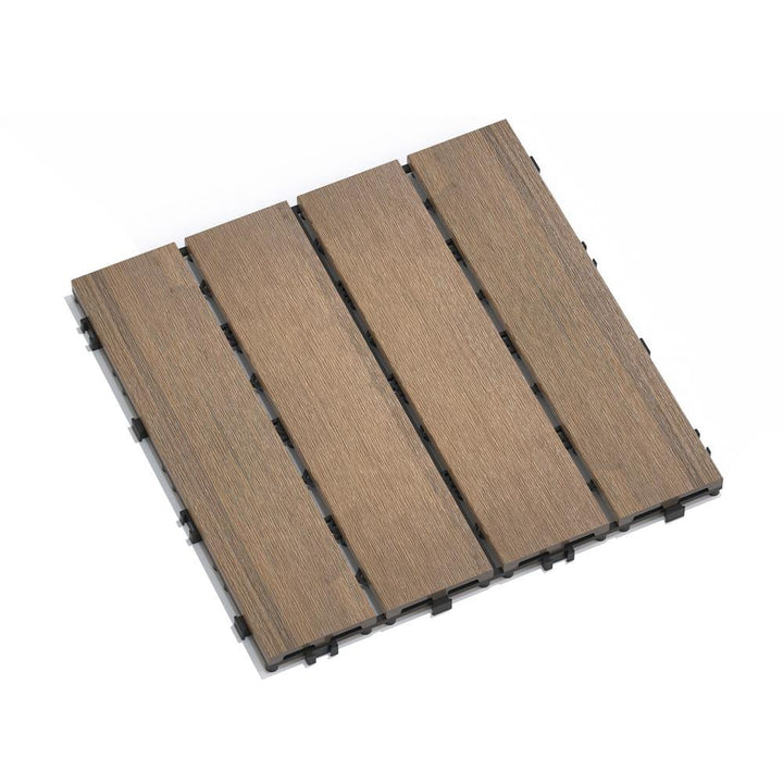 YOFE 1 ft. x 1 ft. DIY Outdoor Composite Wood-Plastic Interlocking Deck Tiles, Garage Floor Tiles in Oak Brown(11 Per Case)
