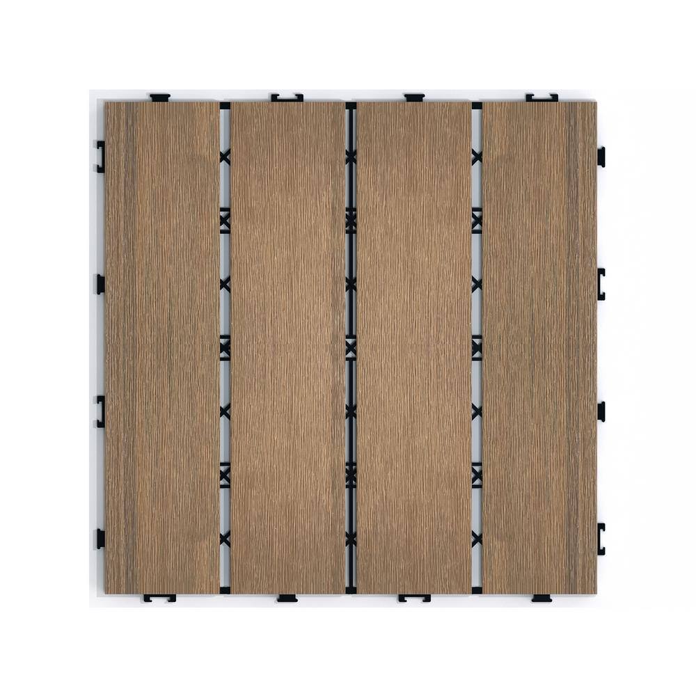 YOFE 1 ft. x 1 ft. DIY Outdoor Composite Wood-Plastic Interlocking Deck Tiles, Garage Floor Tiles in Oak Brown(11 Per Case)
