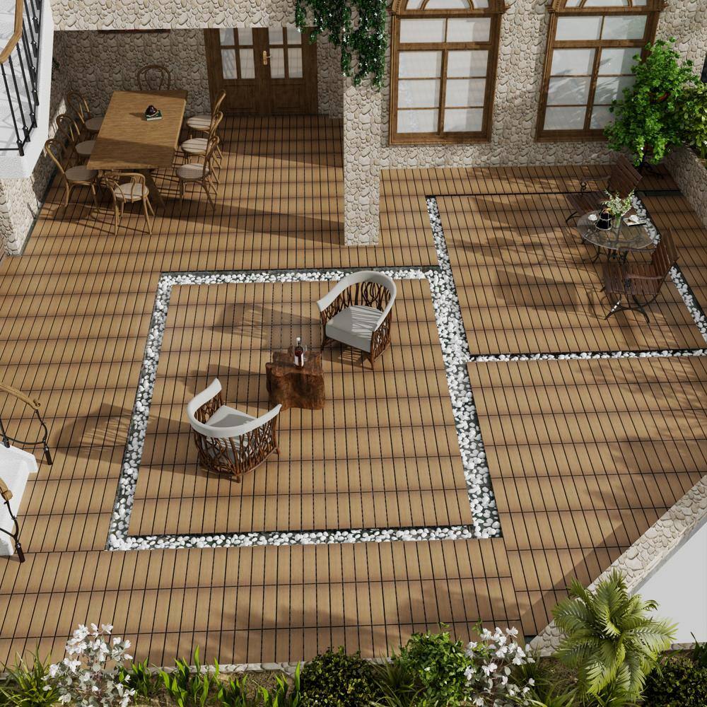 Tidoin Outdoor 1 ft. x 1 ft. Composite Deck Tile in Oak(11 Per Box)