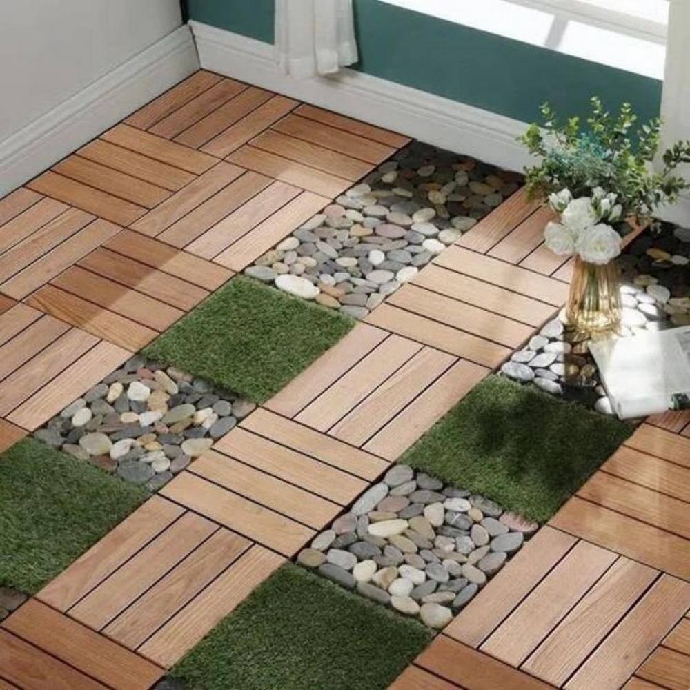 Tidoin Outdoor 1 ft. x 1 ft. Composite Deck Tile in Oak(11 Per Box)