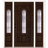 67.5 in.x81.625 in. Medina Zinc Center Arch Lt Stained Walnut Oak Right-Hand Fiberglass Prehung Front Door w/Sidelites