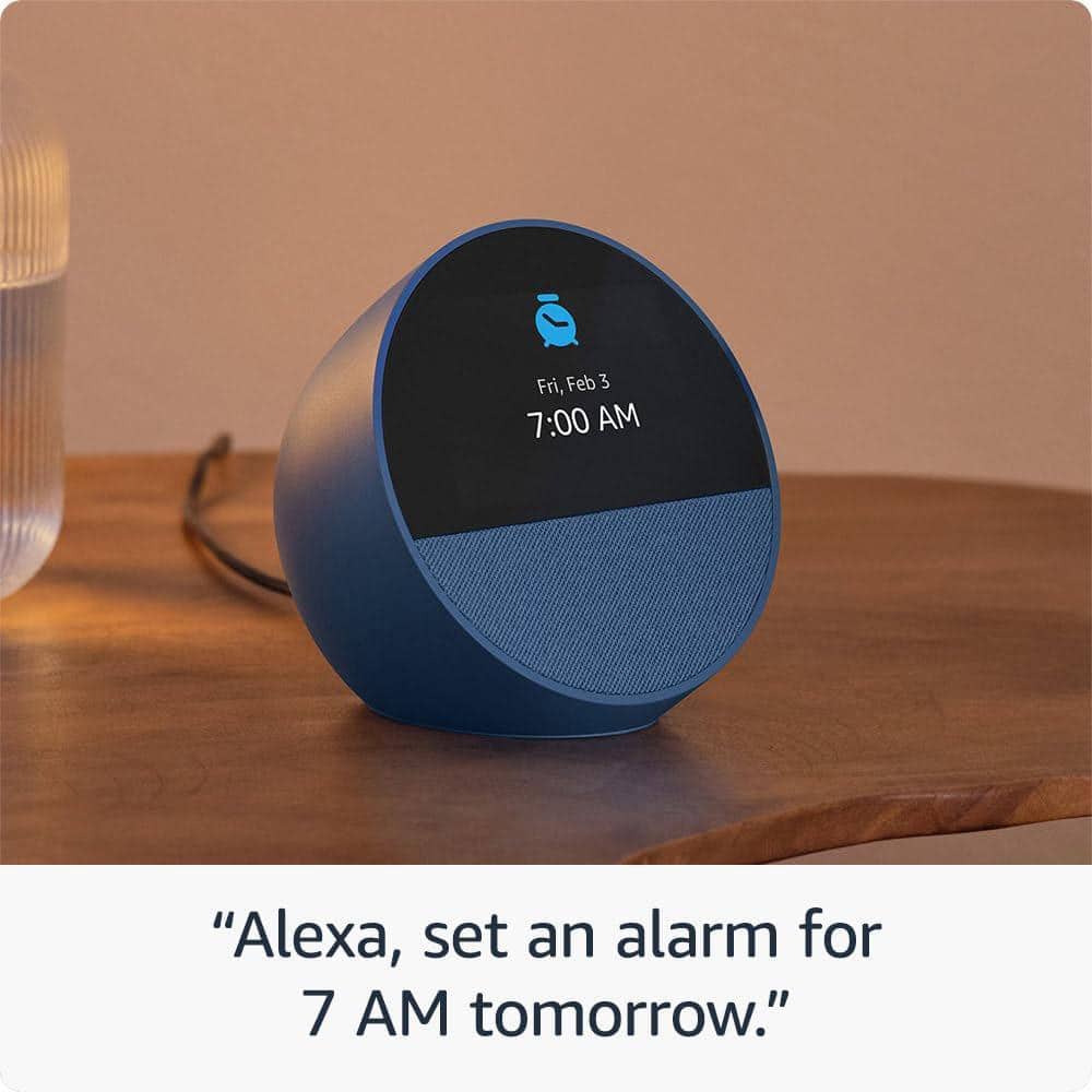 Amazon Echo Spot (2024 Release) Smart Alarm Clock with Vibrant Sound Plus Alexa, Ocean Blue