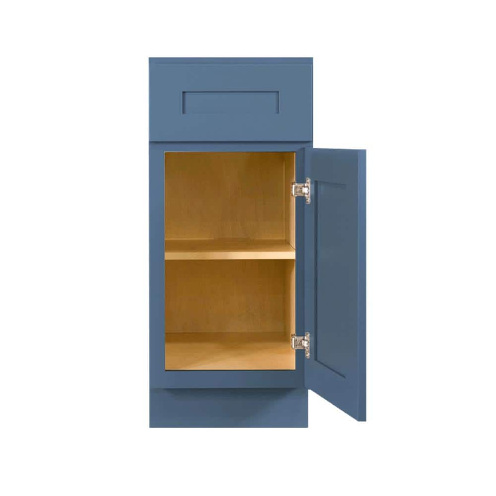 LIFEART CABINETRY Lancaster Blue Plywood Shaker Stock Assembled Base Kitchen Cabinet 15 in. W x 34.5 in. D H x 24 in. D