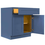 LIFEART CABINETRY Lancaster Blue Plywood Shaker Stock Assembled Base Kitchen Cabinet 27 in. W x 34.5 in. D H x 24 in. D