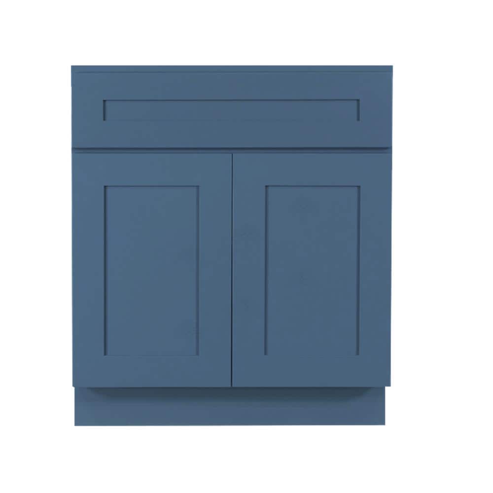 LIFEART CABINETRY Lancaster Blue Plywood Shaker Stock Assembled Base Kitchen Cabinet 27 in. W x 34.5 in. D H x 24 in. D