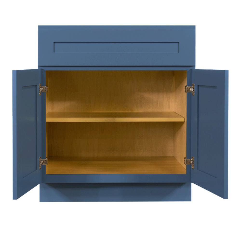 LIFEART CABINETRY Lancaster Blue Plywood Shaker Stock Assembled Base Kitchen Cabinet 27 in. W x 34.5 in. D H x 24 in. D