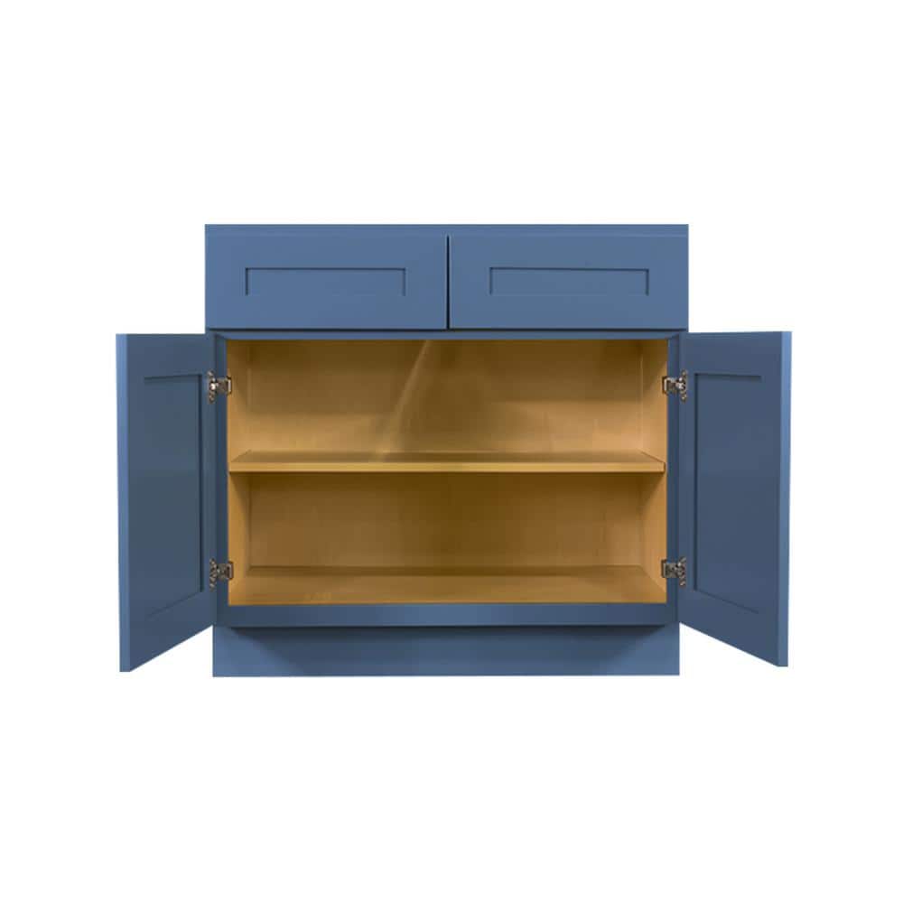 LIFEART CABINETRY Lancaster Blue Plywood Shaker Stock Assembled Base Kitchen Cabinet 39 in. W x 34.5 in. D H x 24 in. D