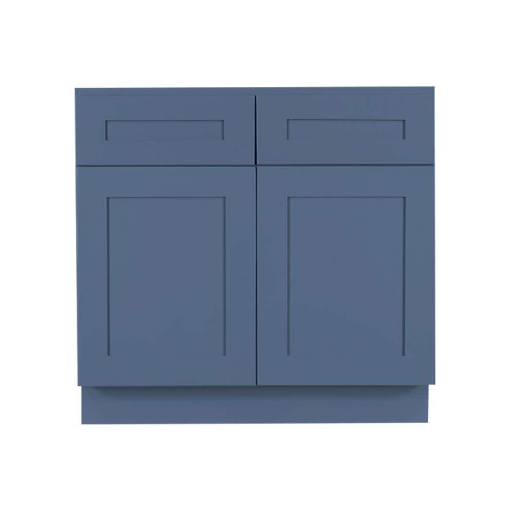 LIFEART CABINETRY Lancaster Blue Plywood Shaker Stock Assembled Base Kitchen Cabinet 39 in. W x 34.5 in. D H x 24 in. D