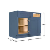 LIFEART CABINETRY Lancaster Blue Plywood Shaker Stock Assembled Blind Corner Kitchen Cabinet (42 in. W x 34.5 in. H x 24 in. D)