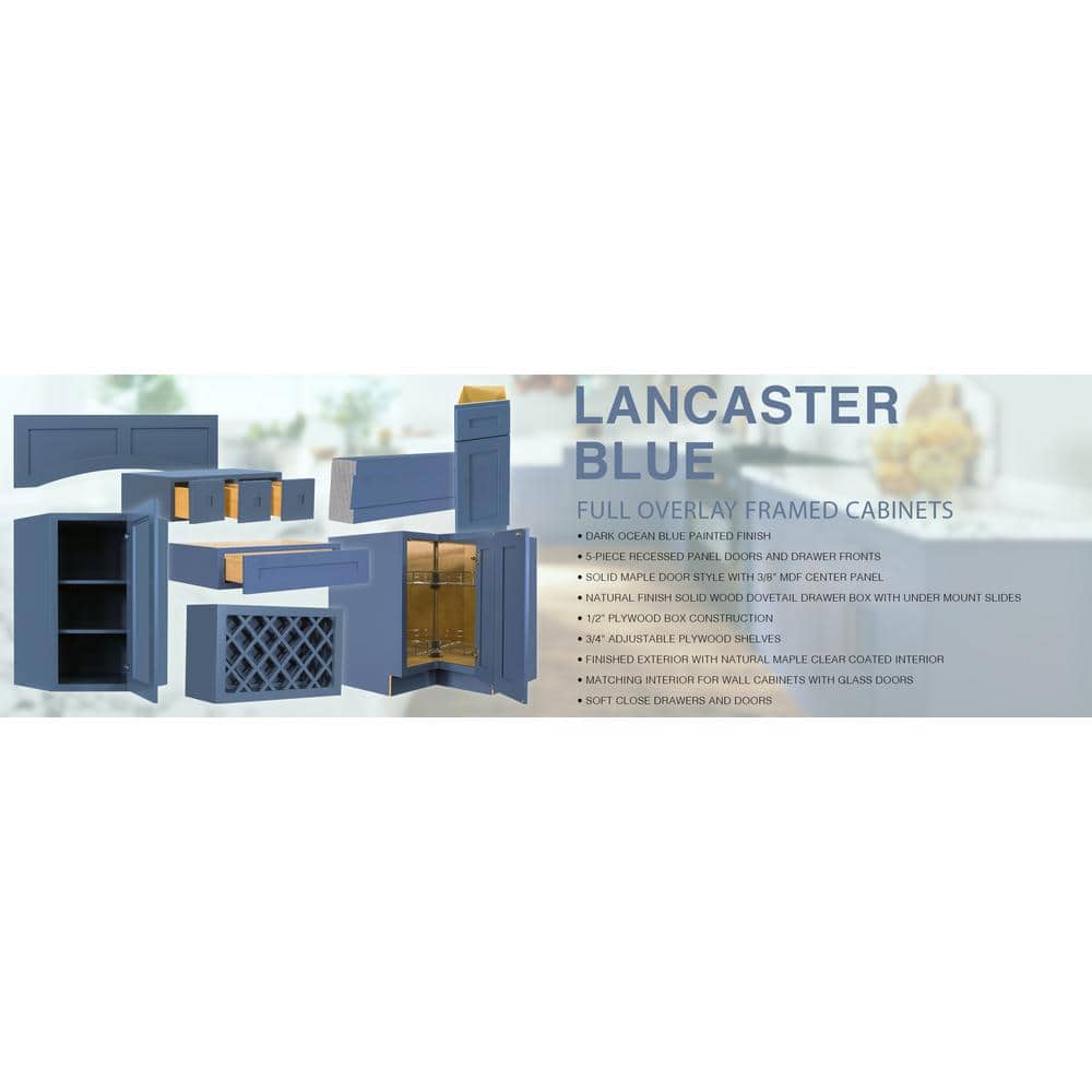 LIFEART CABINETRY Lancaster Blue Plywood Shaker Stock Assembled Base Corner Kitchen Cabinet (36 in. W x 34.5 in. H x 24 in. D)