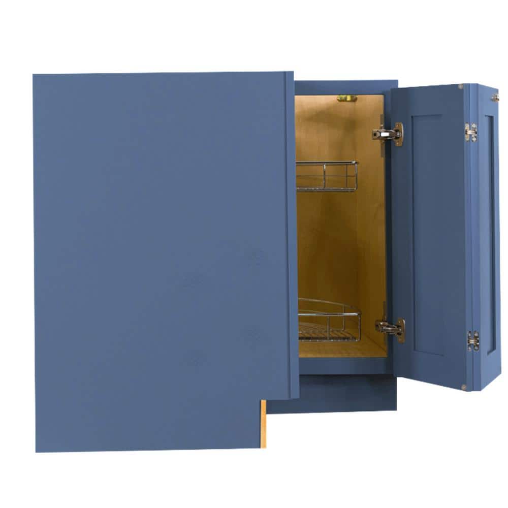 LIFEART CABINETRY Lancaster Blue Plywood Shaker Stock Assembled Lazy Susan Kitchen Cabinet (36 in. W x 34.5 in. H x 24 in. D)