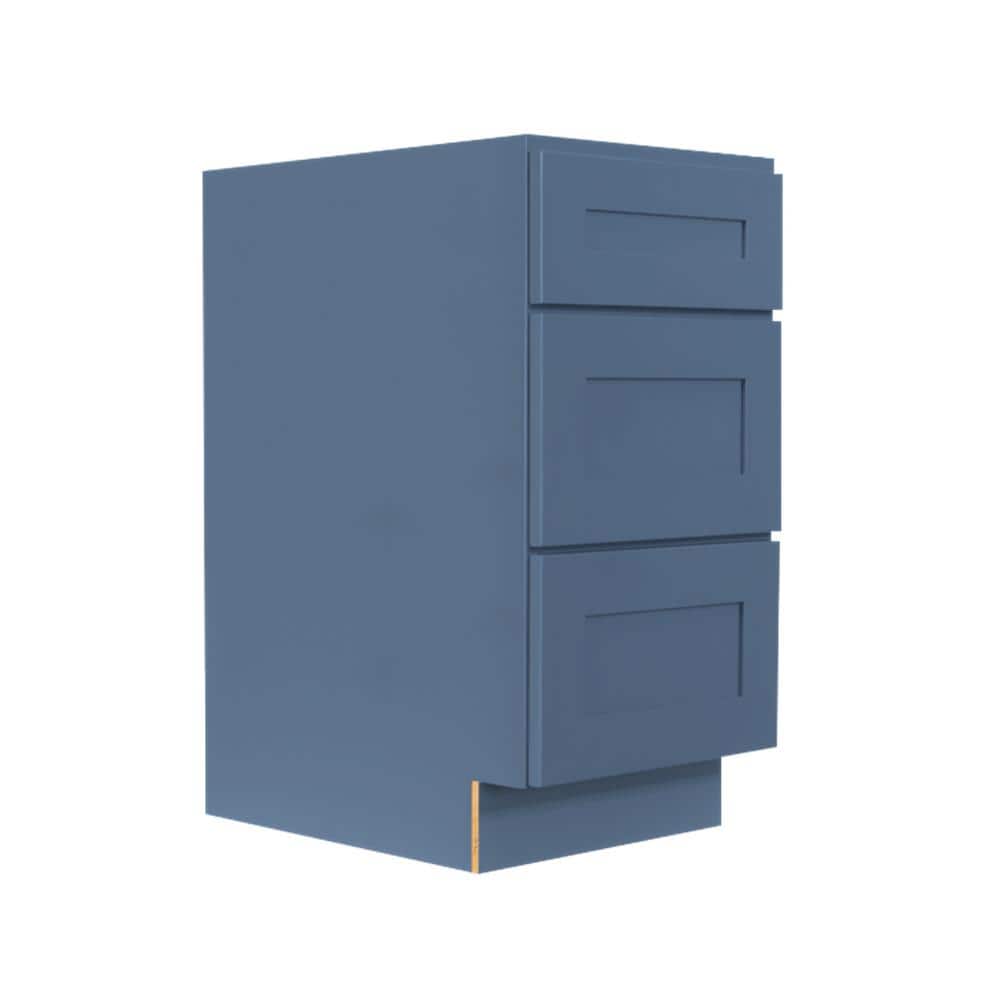 LIFEART CABINETRY Lancaster Blue Plywood Shaker Stock Assembled 3-Drawer Base Kitchen Cabinet 12 in. W x 34.5 in. D H x 24 in. D