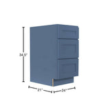 LIFEART CABINETRY Lancaster Blue Plywood Shaker Stock Assembled 3-Drawer Base Kitchen Cabinet 21 in. W x 34.5 in. D H x 24 in. D