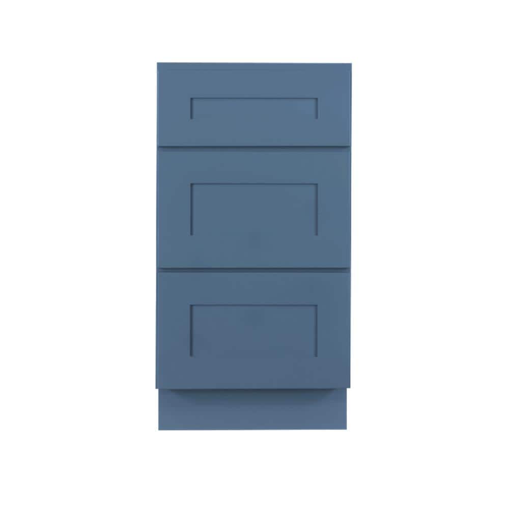 LIFEART CABINETRY Lancaster Blue Plywood Shaker Stock Assembled 3-Drawer Base Kitchen Cabinet 21 in. W x 34.5 in. D H x 24 in. D