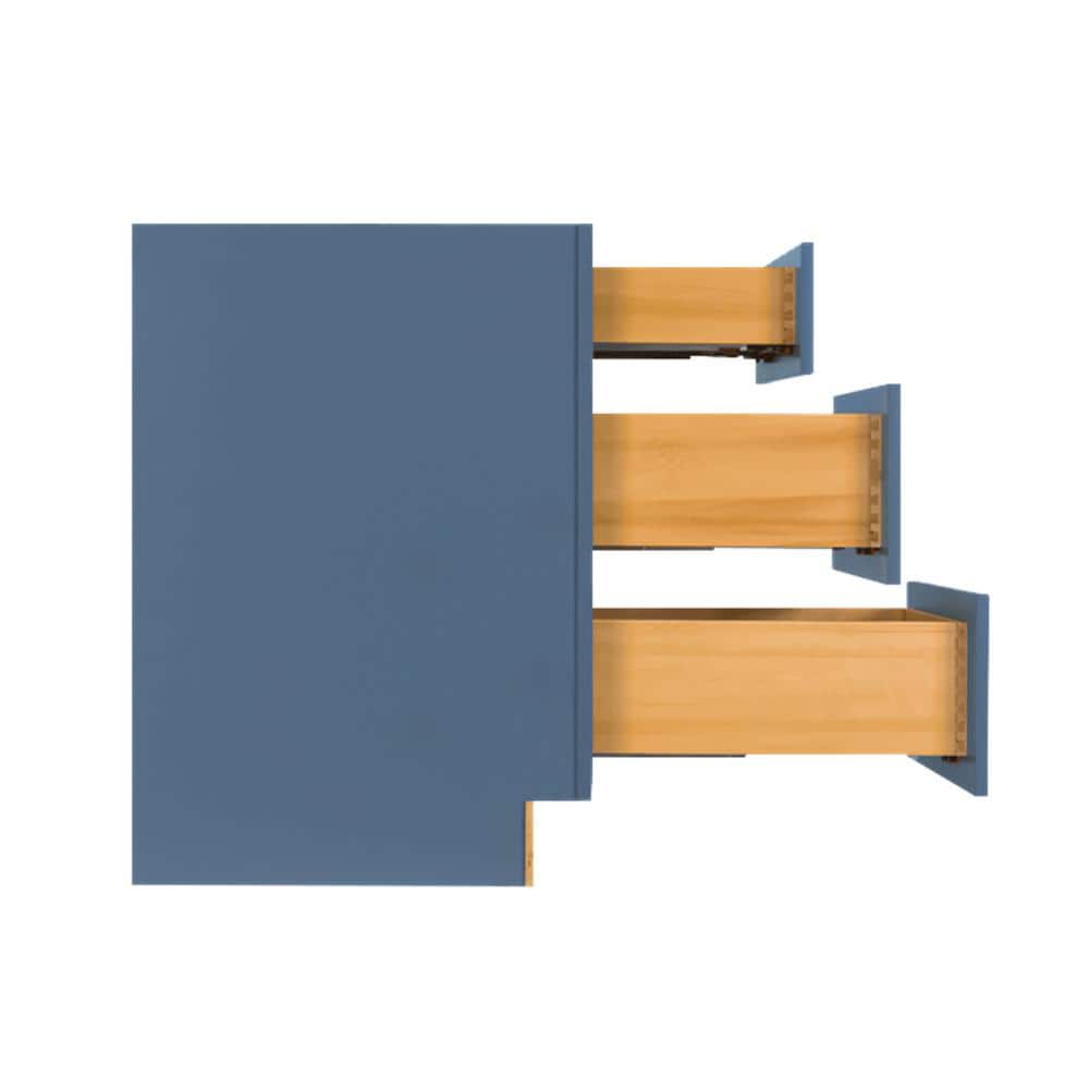 LIFEART CABINETRY Lancaster Blue Plywood Shaker Stock Assembled 3-Drawer Base Kitchen Cabinet 24 in. W x 34.5 in. D H x 24 in. D
