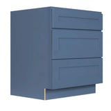 LIFEART CABINETRY Lancaster Blue Plywood Shaker Stock Assembled 3-Drawer Base Kitchen Cabinet 36 in. W x 34.5 in. D H x 24 in. D