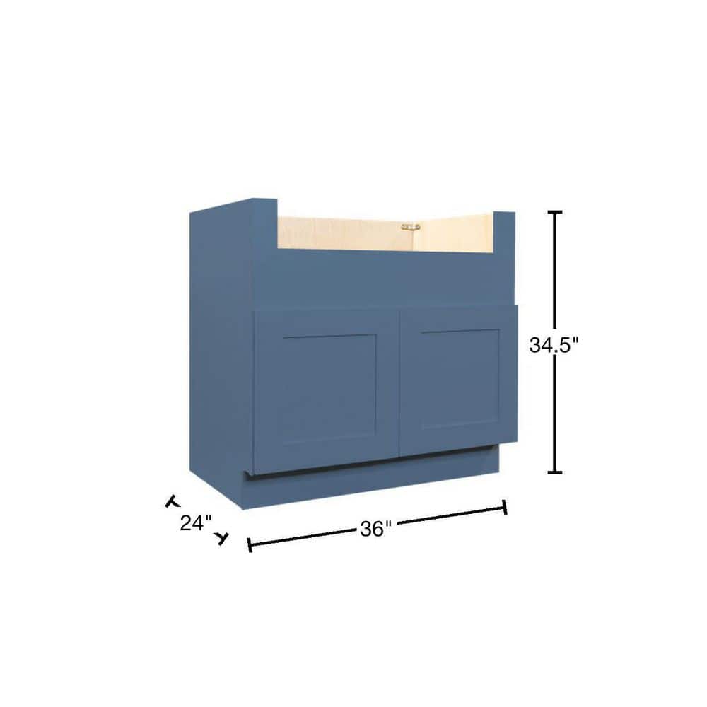LIFEART CABINETRY Lancaster Blue Plywood Shaker Stock Assembled Farm Sink Base Kitchen Cabinet 36 in. W x 24 in. D x 34.5 in. H