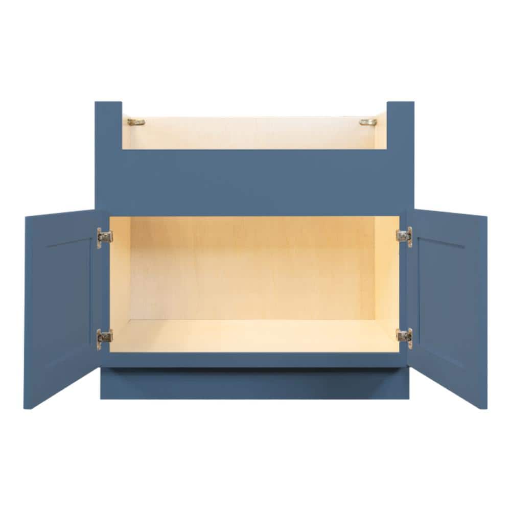 LIFEART CABINETRY Lancaster Blue Plywood Shaker Stock Assembled Farm Sink Base Kitchen Cabinet 36 in. W x 24 in. D x 34.5 in. H