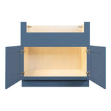 LIFEART CABINETRY Lancaster Blue Plywood Shaker Stock Assembled Farm Sink Base Kitchen Cabinet 36 in. W x 24 in. D x 34.5 in. H