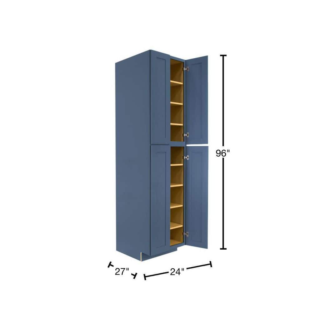 LIFEART CABINETRY Lancaster Blue Plywood Shaker Stock Assembled Tall Pantry Kitchen Cabinet 24 in. W x 96 in. D H x 27 in. D