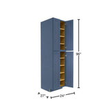 LIFEART CABINETRY Lancaster Blue Plywood Shaker Stock Assembled Tall Pantry Kitchen Cabinet 24 in. W x 96 in. D H x 27 in. D