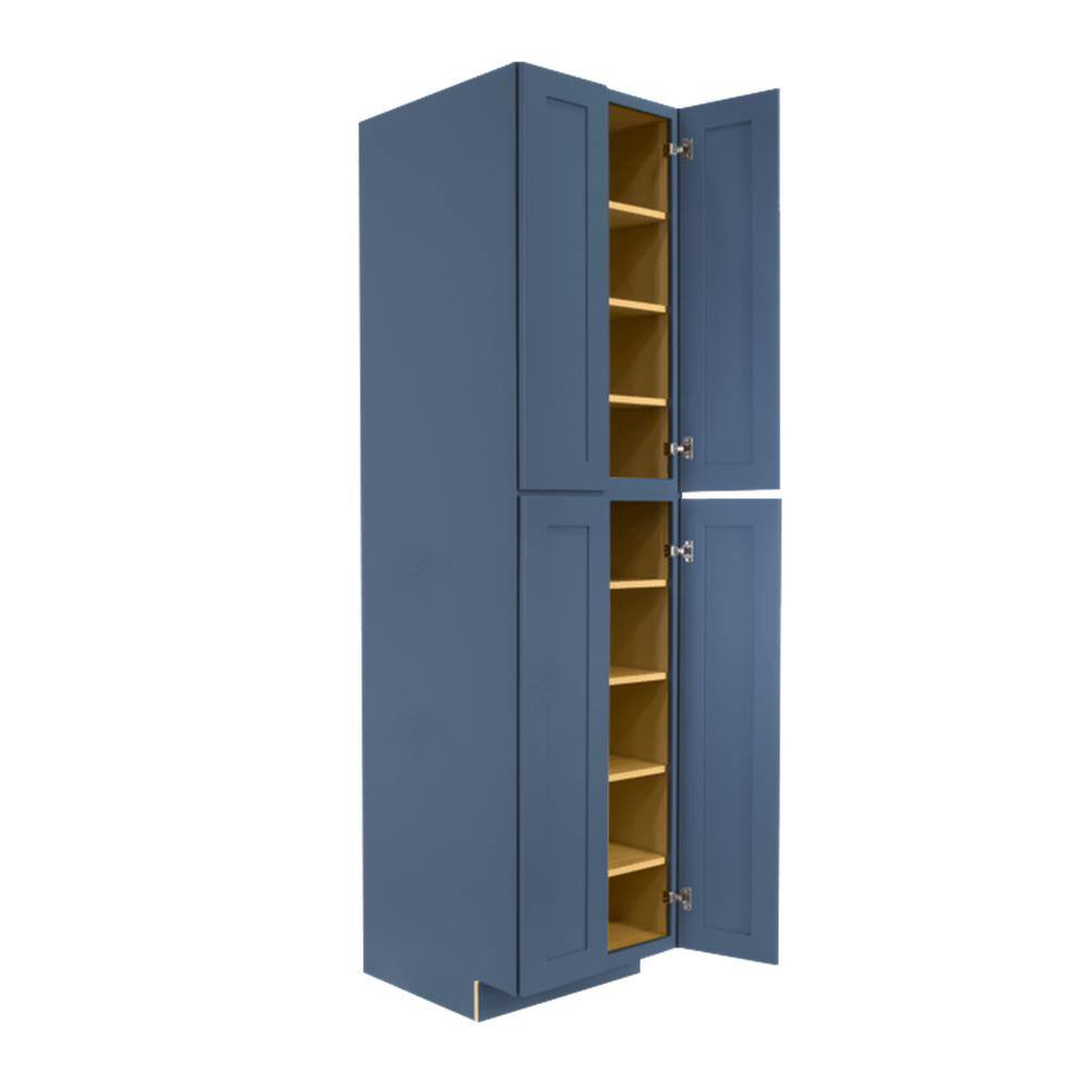 LIFEART CABINETRY Lancaster Blue Plywood Shaker Stock Assembled Tall Pantry Kitchen Cabinet 24 in. W x 96 in. D H x 27 in. D