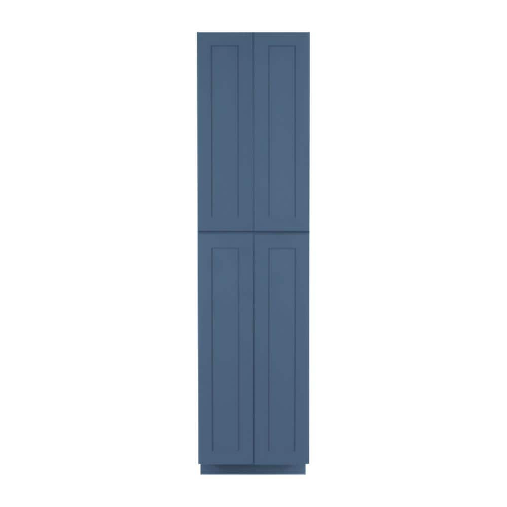 LIFEART CABINETRY Lancaster Blue Plywood Shaker Stock Assembled Tall Pantry Kitchen Cabinet 24 in. W x 96 in. D H x 27 in. D