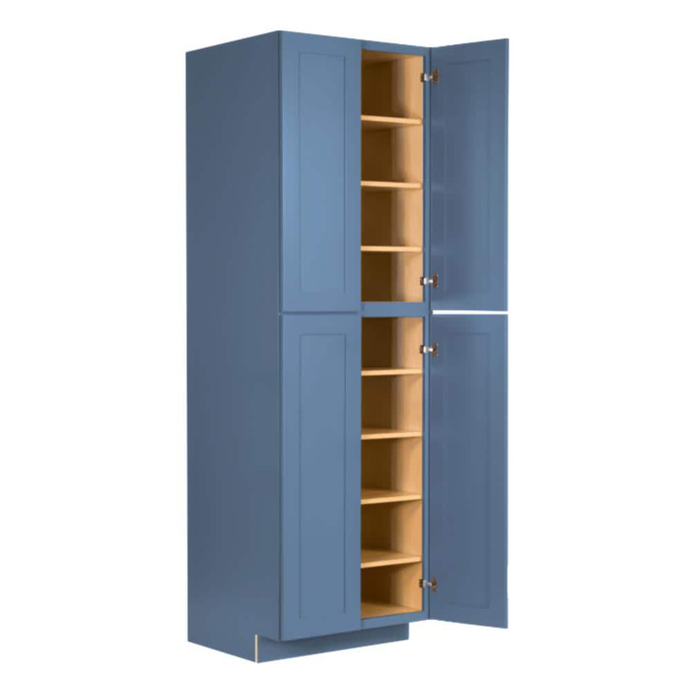 LIFEART CABINETRY Lancaster Blue Plywood Shaker Stock Assembled Tall Pantry Kitchen Cabinet 30 in. W x 84 in. D H x 27 in. D